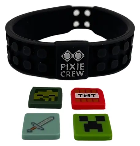 PIXIE CREW Náramek Minecraft černá / Nastavitelný / 4 multipixely / od 7 let