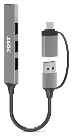 PORT CONNECT 900160 stříbrná / USB hub / 1x USB 3.0 / 3x USB 2.0 / USB-A/USB-C konektor