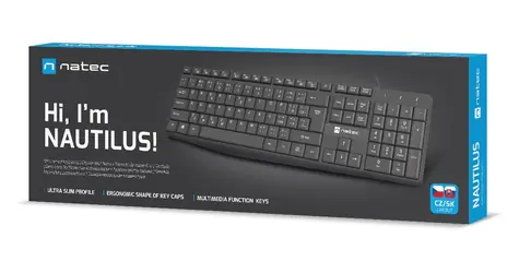 Natec Nautilus 2 černá / Drátová klávesnice / CZ/SK layout / USB-A / 1,8 m