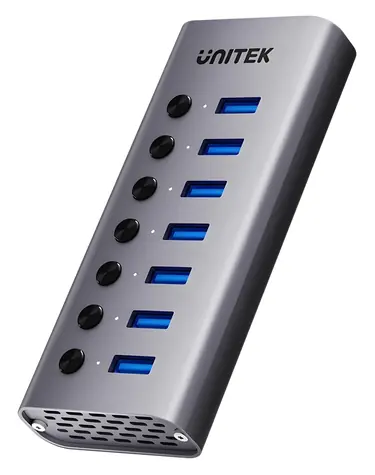 Unitek H1314A01-EU šedá / USB hub / 7x USB-A 3.0 / LAN / čtečka SD karet / PD 100W