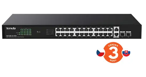 Tenda TEG1128P-24-410W / Switch / 24x Gigabit PoE+ / 2x SFP / Rack / 370W PoE
