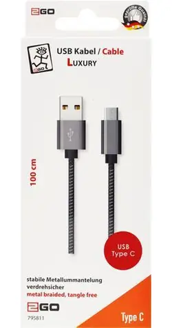 2GO Luxury USB-B - USB-C šedá / Datový kabel / USB 3.2 Gen 1 / 1 m