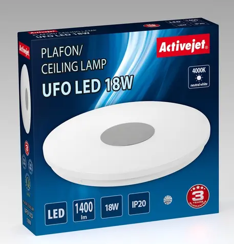 Activejet UFO LED stříbrno-bílá / Stropní svítidlo / 18W / 4000K / 1400lm / IP20 / ?32,5 cm