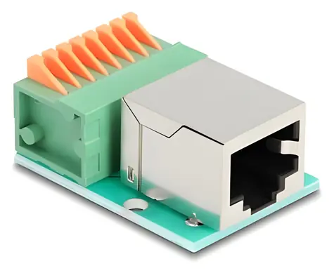 Delock RJ45 (F) - Terminal Block 8pin (F) / Adaptér / Cat.5e / s tlačítkem / zelená, stříbrná
