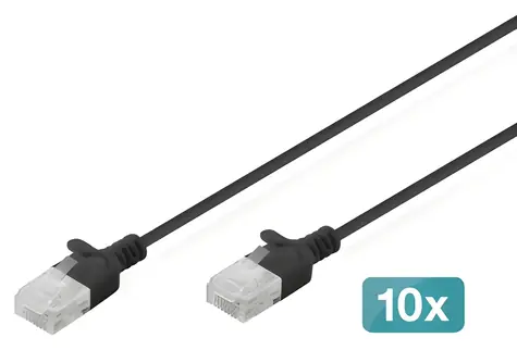 Digitus Patch kabel CAT 6 U/UTP Slim 1,5m černá / Patch kabel / 10 ks / 250 MHz / AWG 37