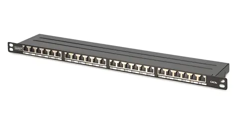 Digitus 0,5U černá / Patch panel / 24 portů / Cat6a / stíněný / RJ-45