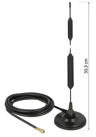 Delock černá / GSM anténa / SMA samec / 5 dBi / všesměrová / magnetický stojánek / kabel 3 m