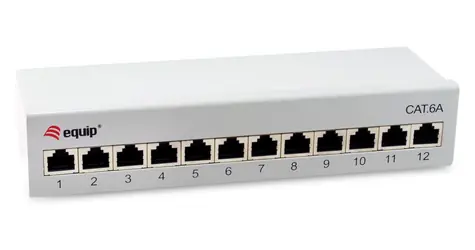 Equip šedá / Patch panel / 12x RJ45 / Cat6a / Stíněný / 500 MHz / Desktop