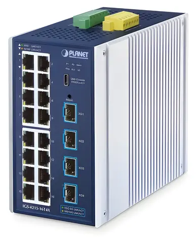 PLANET IGS-4215-16T4 / Switch průmyslový / L2/L4 / 16x GLAN / 4x SFP / DIN / IP30