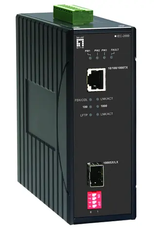 LevelOne průmyslový mediakonvertor RJ45/SFP / Mediakonvertor / Gigabit Ethernet / IP30 / DIN lišta