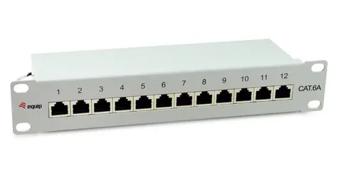 Equip 326523 šedá / Patch panel / 10" / 12x RJ45 / Cat6a stíněný / 1U