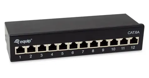 Equip černá / Patch panel / 12x RJ45 / Cat6a / Stíněný / 500 MHz / Desktop