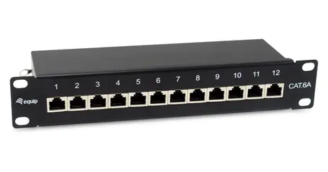 Equip 10" černá / Patch panel / 12 portů / Cat6a FTP / 1U / 500 MHz