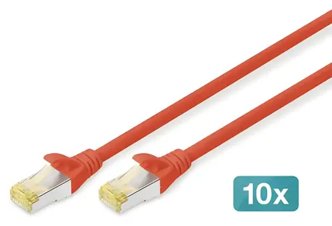 Digitus CAT 6A S/FTP červená / Patch kabel / 10 ks / 3 m / AWG 26 / LSZH