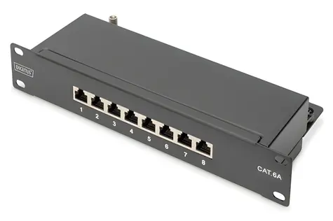 Digitus černá / Patch panel / 10" / CAT6A stíněný / 8 portů / 1U