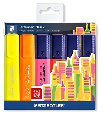 Staedtler Textsurfer Classic / Zvýrazňovač / sada 6 ks (4+2) / šíře stopy 1–5 mm