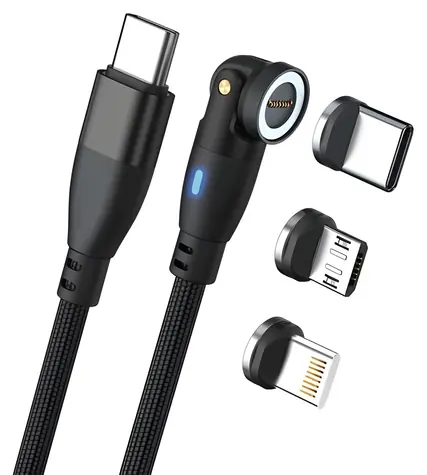 RealPower Magnetic 100W černá / Magnetický nabíjecí kabel USB-C / 100 W PD / 1 m / adaptéry Lightning, micro-USB
