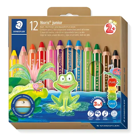 STAEDTLER Trojhranné pastelky Noris Junior 3v1 / 12 ks / s ořezávátkem / od 2 let