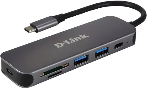 D-Link DUB-2325 šedá / USB-C hub / 6v1 / HDMI / 2x USB-A / USB-C PD / SD/microSD čtečka