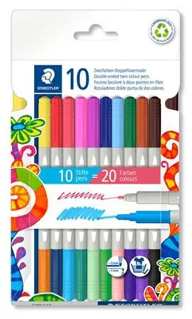 Staedtler Twin Color / Oboustranné fixy / 20 barev / 10 ks