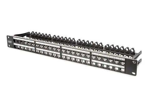 Digitus Patch panel 48 portů černý / Patch panel / 19" / 1U / stíněný / Cat6a
