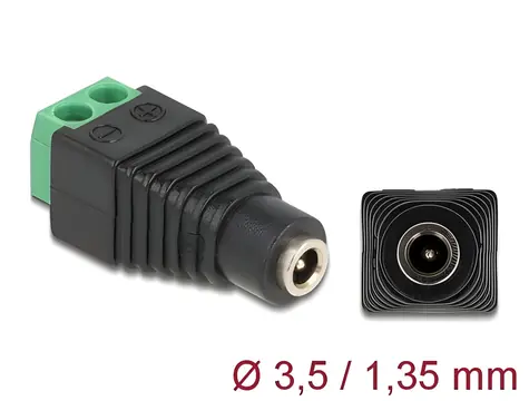 DeLock / Adaptér / DC 1,35 x 3,5 mm (F) / Svorkovnice 2 piny