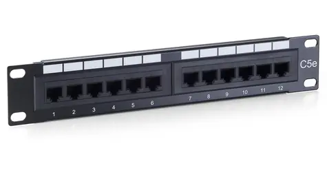 Equip černý / Patch panel / 10" / 12x RJ45 / Cat5e / 1U