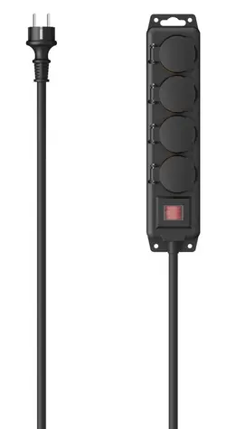 Hama Prodlužovací přívod venkovní IP44 černá / Prodlužovací přívod / 4 zásuvky schuko / 4 m / 3680 W