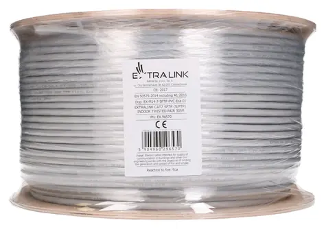 Extralink CAT7 S/FTP / Síťový kabel / 305 m / vnitřní / 10 Gb/s / měď 24 AWG / PoE