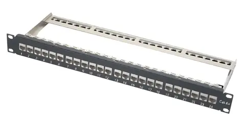 XtendLan Patch panel 24 portů černá / Patch panel / Cat6A / stíněný STP / vyjímatelné keystone / 19" 1U