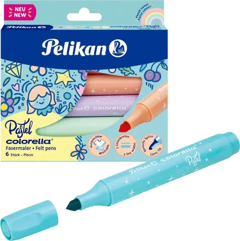 PELIKAN Fixy Colorella Pastel / 6 barev / kulatý hrot 1-3 mm / vymyvatelné