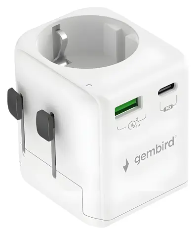 Gembird TPA-EU1A1C20-01-W bílá / Cestovní adaptér / 20 W / Uzemněný