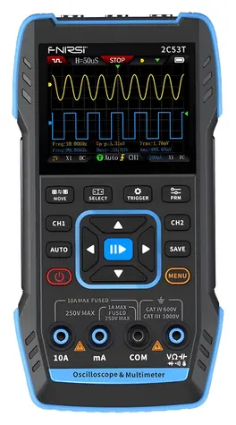 FNIRSI 2C53T / Osciloskop 3 v 1 / 2× 50 MHz / 250 MSa/s / multimetr / generátor signálu