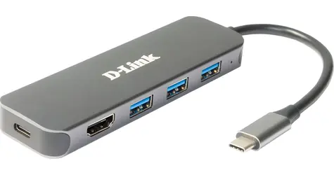 D-Link DUB-2333 šedá / USB-C hub / 5v1 / HDMI 4K 30Hz / PD 20V/3A / 3x USB-A 3.0