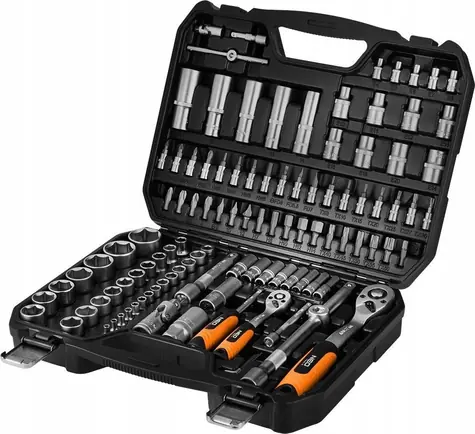 NEO TOOLS 10-211 / Sada nářadí a nástrčných hlavic / 110 ks / ráčny 1/4" a 1/2" / CrV ocel