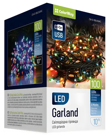 Colorway LED řetěz vnitřní / 100 LED / 10 m / 8 funkcí / vícebarevná / USB napájení
