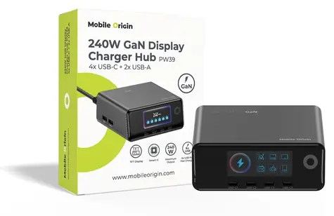 Mobile Origin PW39 / Nabíječka s TFT displejem / 240W GaN / 4x USB-C + 2x USB-A