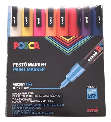 POSCA PC-3M / Akrylový popisovač / sada 16 barev / hrot 0,9-1,3 mm