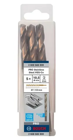 Bosch HSS-Co 2608585900 / Spirálový vrták do kovu / 10.5 x 87 mm / 5 ks
