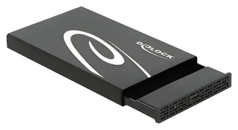 DeLock 42611 černá / Externí box pro HDD/SSD / 2,5" SATA / USB-C 3.2 Gen 2 10 Gbps / hliník