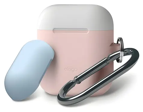 Elago Airpods Silicone Duo Hang Case růžová/bílá, pastelově modrá / Pouzdro / silikonové / 2 ks / s poutkem na zavěšení