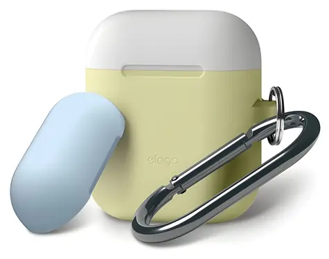 Elago Airpods Silicone Duo Hang Case žlutá/bílá, pastelově modrá / Pouzdro / silikonové / 2 ks / s poutkem na zavěšení
