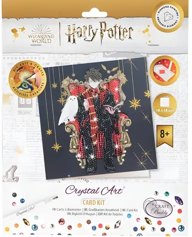 CRYSTAL ART Pohlednice Harry Potter a Hedvika / Diamantové malování / 18x18 cm