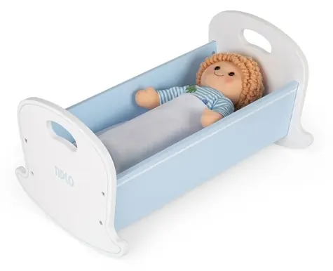 TIDLO Dřevěná kolébka pro panenky / modrobílá / dřevo / od 1,5 let