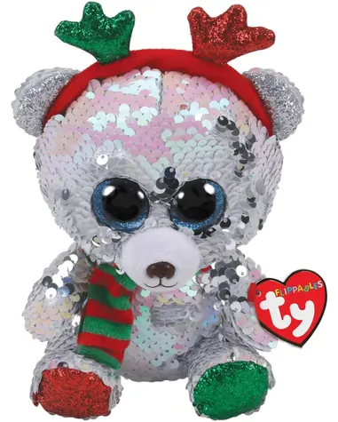 TY Plyšový medvěd Mistletoe / flitrový / s parohy / 15 cm