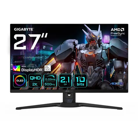 27" GIGABYTE AORUS FO27Q5P černá / OLED / 2560x1440 / 500Hz / 0,03ms / HDMI + DP / VESA