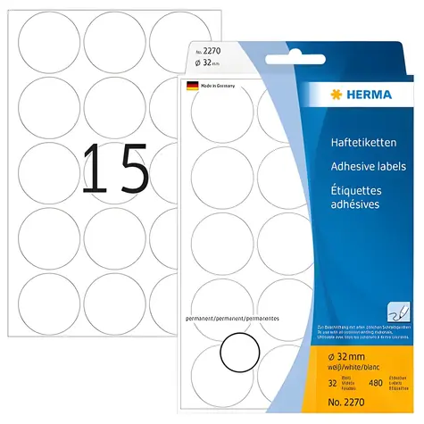 Herma Etikety kulaté bílé / 32 mm / papír / 480 ks