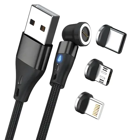 RealPower Magnetic 3A černá / Magnetický nabíjecí kabel / USB-A / 2 m / 6 adaptérů