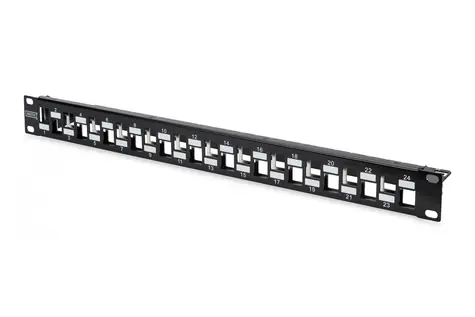 DIGITUS Patch panel 24 portů modulární stíněný černá / Patch panel / 1U / 19" / Cat6a / 10 Gigabit Ethernet