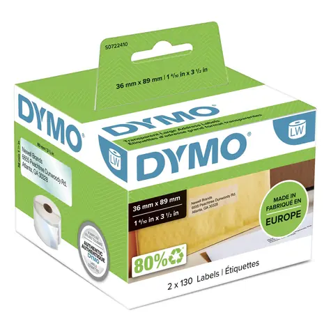 Dymo papírové štítky 89mm x 36mm 12x260 ks / bílé / velké / adresní